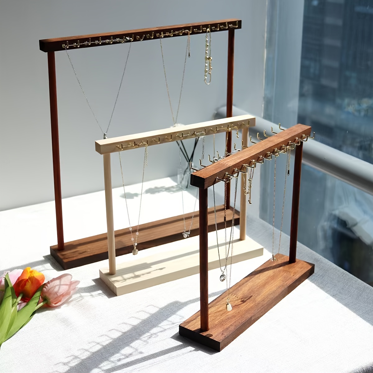 Solid Wood Double-Row Hook Jewellery Display Stand